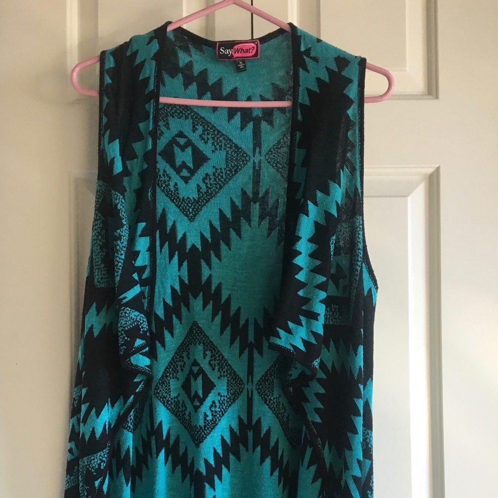 Turquoise and Black Kimono Style Cardigan